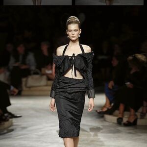 EUC Prada Spring 2009 cropped bolero jacket black crinkle metal fabric